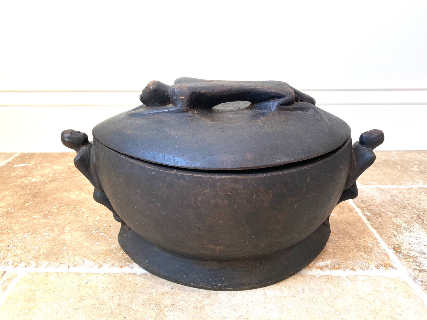 Hand Carved Wood Vessel with Lid