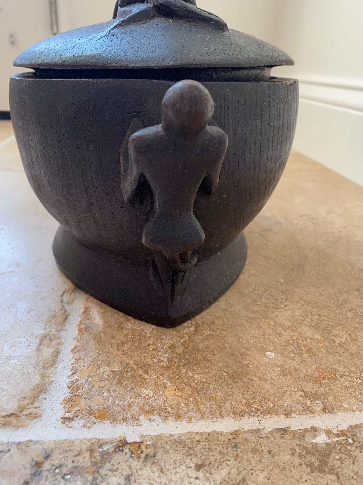 Hand Carved Wood Vessel with Lid